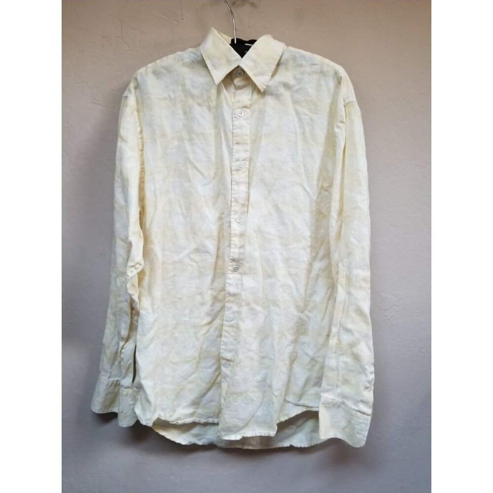 Saltaire Men's 100% Linen Button Up Shirt Medium Light Yellow Ivory Long Sleeve